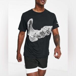 Nike Black and White Graphic Men's Shirt Bone Swoosh Large UV Running Dri-Fit
